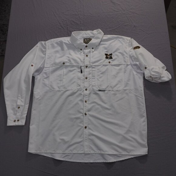 Drake Waterfowl Mizzou Tigers Shirt Men 3X White Roll Tab Outdoor Vented Utility - Picture 1 of 12